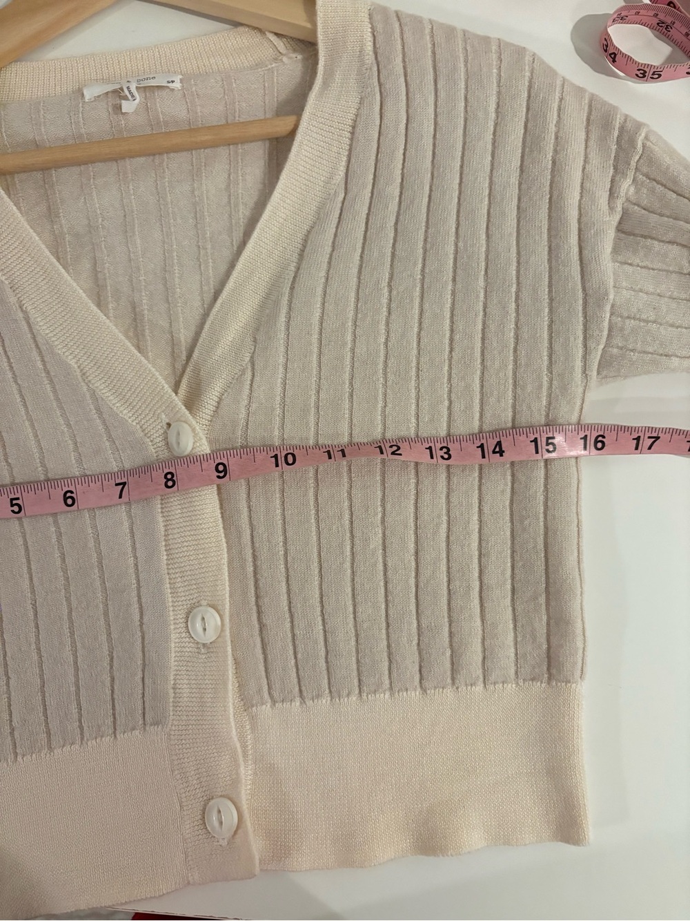 Rag & Bone || Dallyce Cropped Cardigan Ribbed Wool Sweater Beige Cream Small - Picture 6 of 9